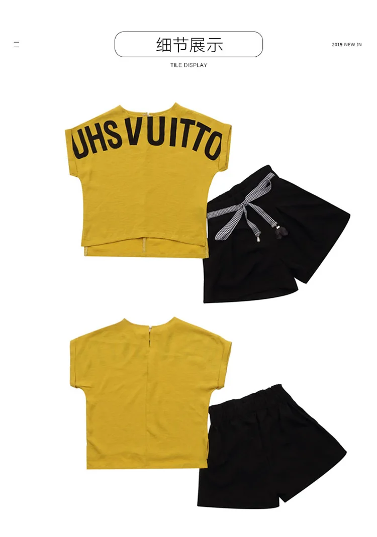 Summer Children Clothing Sets For Girls 2019 Fashion Letter Print Tshirts Tops Shorts Teenage Clothes 2Pcs Kids Suit 10 12 Years (26)