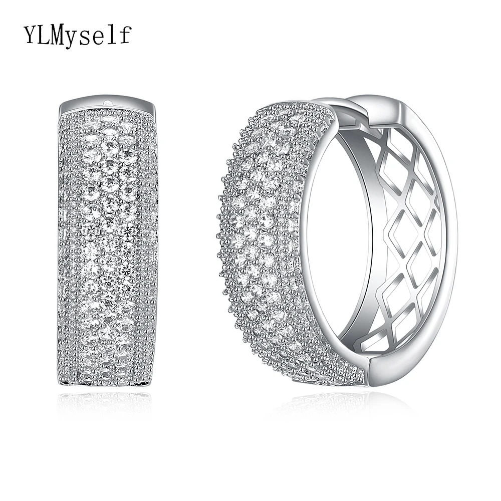 Роскошный широкий обруч серьги whtie cz камни ювелирные изделия красивый круглый