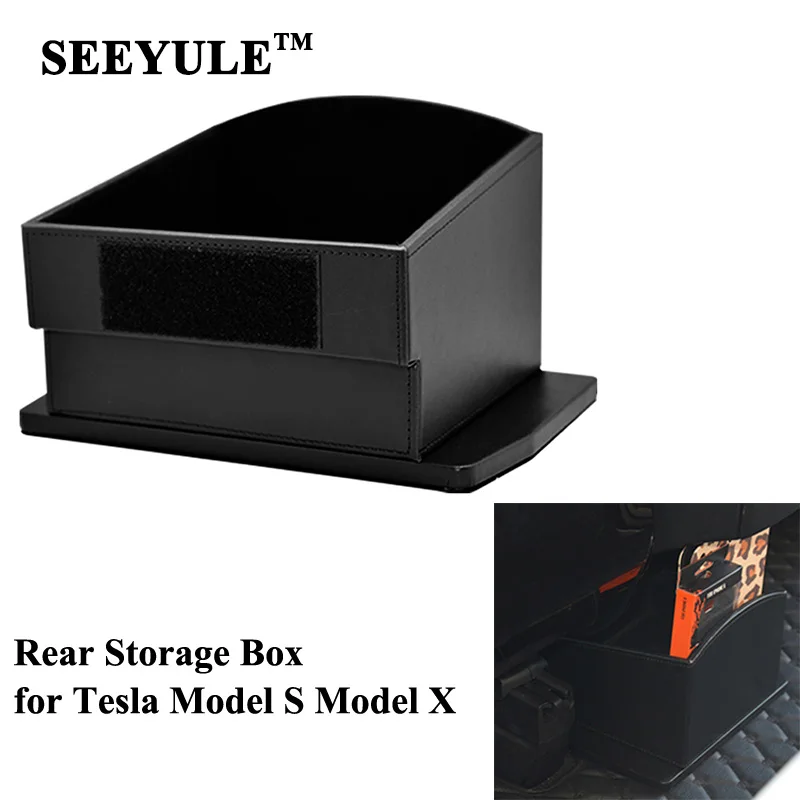 

1pc SEEYULE Car Seat Back Center Storage Box Organizer Bag Leather Container Accessories for Tesla Model X Model S Model 3
