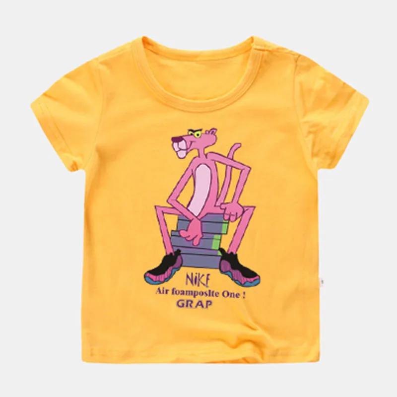 Moggi Cat 2019 Summer Boys Clothes Sport Suit Pink Panther Short Sleeve Children's Clothing Top Tee Boys Girls Clothes (13)