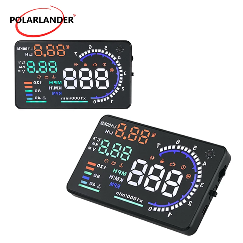 Абсолютно светодиодный ветрового стекла проектор A8 5," HUD 3,5 дюймов Дисплей OBD2 HUD сканер Скорость Предупреждение автомобильный коллиматорный Дисплей