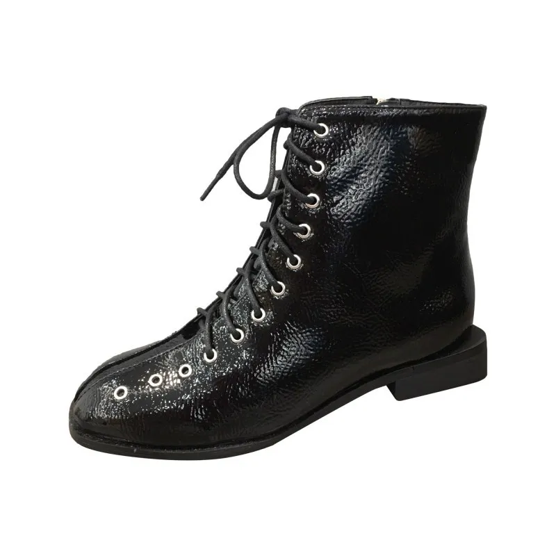 

2018 autumn and winter fashion motorcycle boots foreign trade patent leather tube female boots black ljj 0121