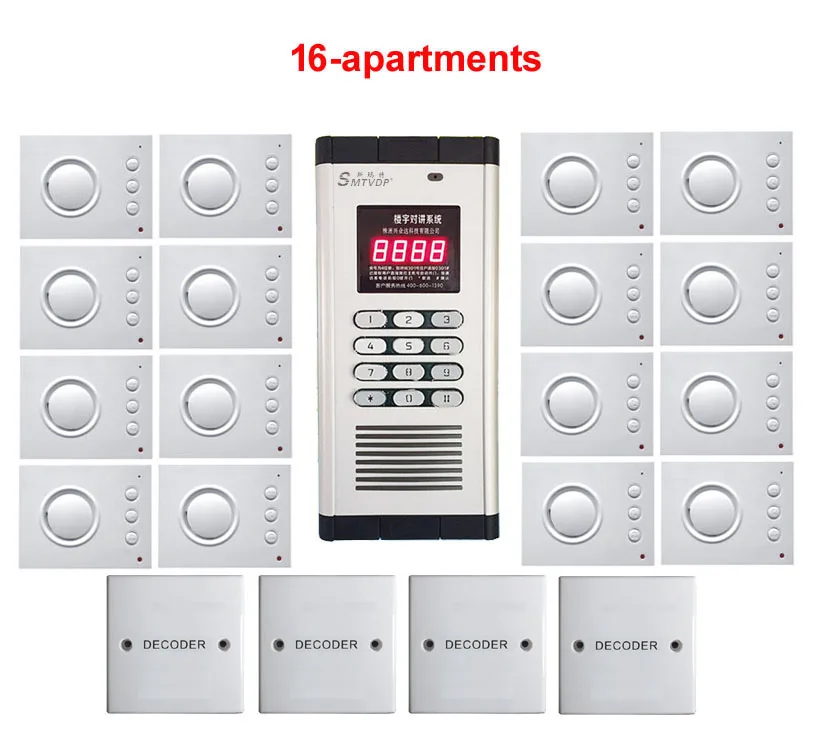 

New Arrival Security non-visual building intercom system for 16-apartments ,hand-free audio door phone ,PASSWORD unlock