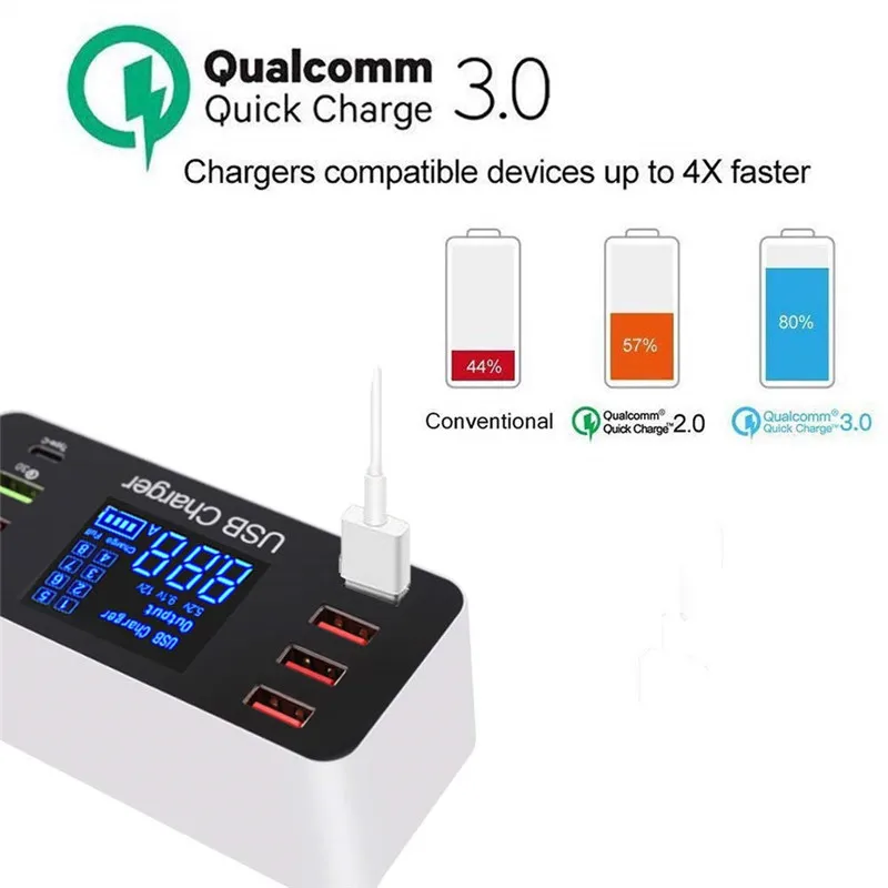 Quick Charge 3.0 Smart 8 Ports USB Charger Station LED Display Fast Charging Power Adapter Desktop Strip USB Phone Charging HUB (2)