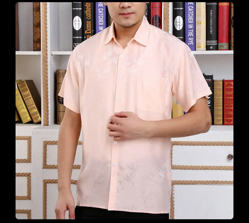 Летние для мужчин натуральный шелк бизнес рубашки для мальчиков короткий рукав листья жаккардовая рубашка сорочка homm camiseta masculina LT2222