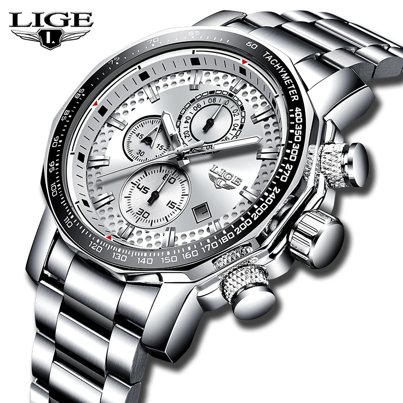 

LIGE Top Brand Luxury Men's Watches All Steel Quartz Casual Sports Watch Waterproof Chronograph Men's Watch Relogio Masculino