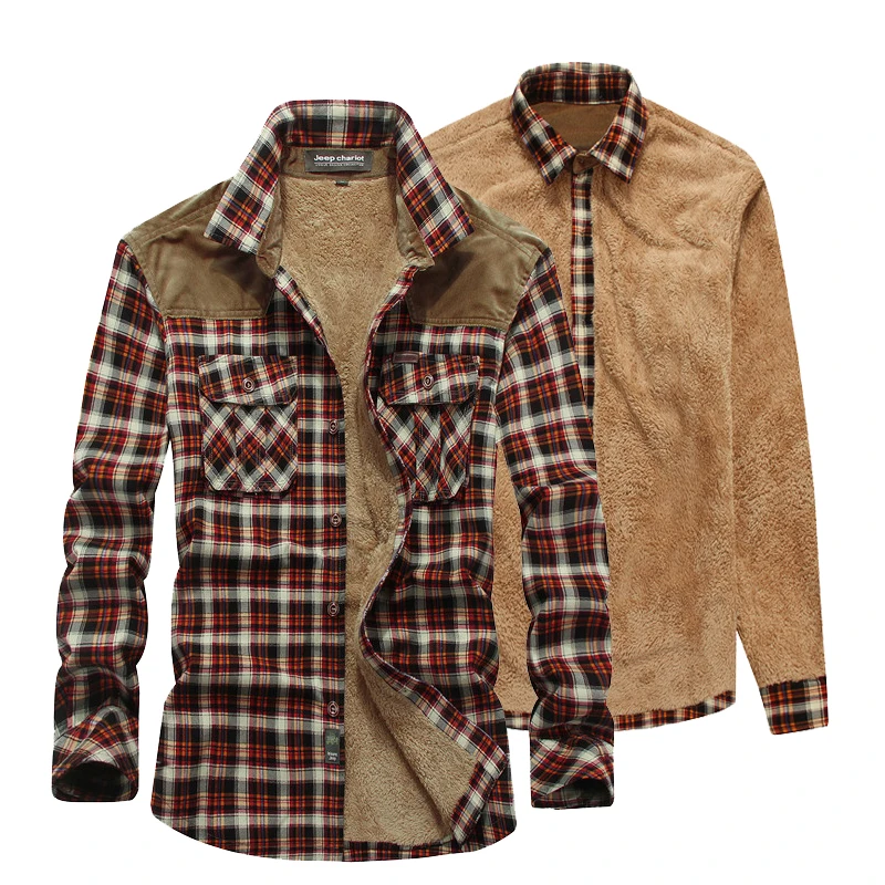 

2019 New Arrival Autumn Winter Fleece Shirt Men Casual Thicken Corduroy Plaid men shirt long sleeve Warm Jacket shirts man