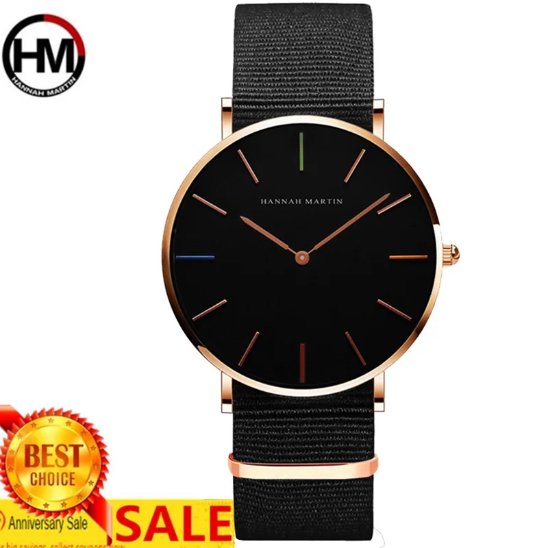 

HANNAH MARTIN Brand Fashion Simple Japan Quartz Movement Watch Leather Strap Nylon Clock Women Analog Waterproof Wristwatch