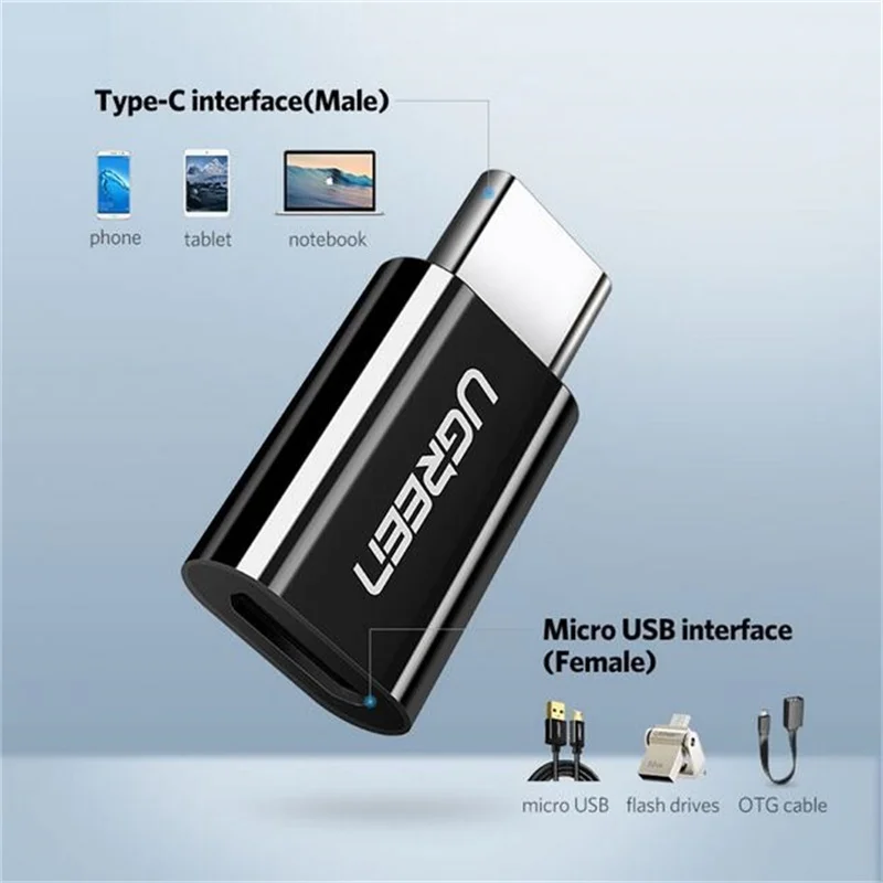 Адаптер Ugreen с micro usb на type c переходник otg для Samsung s9 s8 huawei xiaomi 9 адаптер зарядное