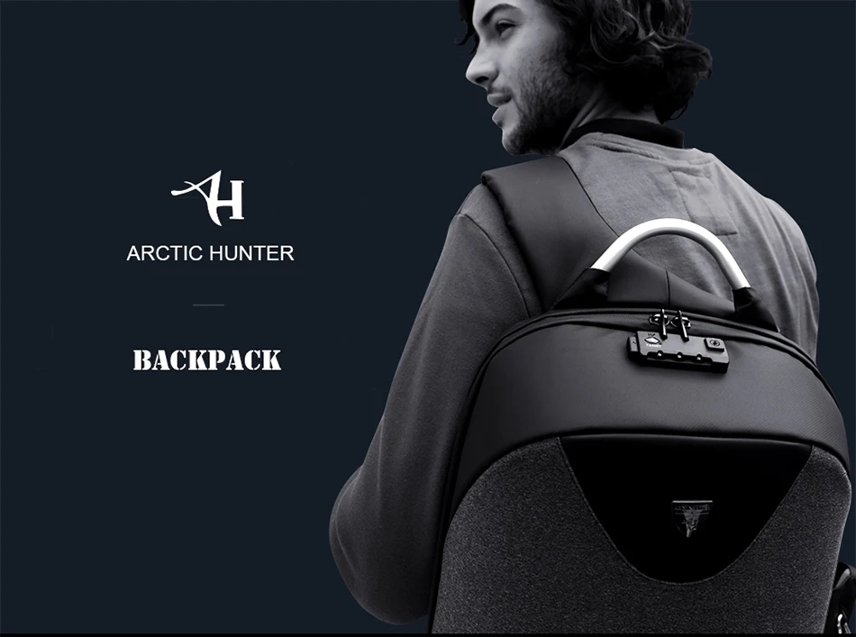 ARCTIC HUNTER, Новинка 15,6, мужская сумка для ноутбука с защитой от кражи, школьный рюкзак с блокировкой паролем, водонепроницаемый, Повседневный, деловой, для путешествий, мужские рюкзаки