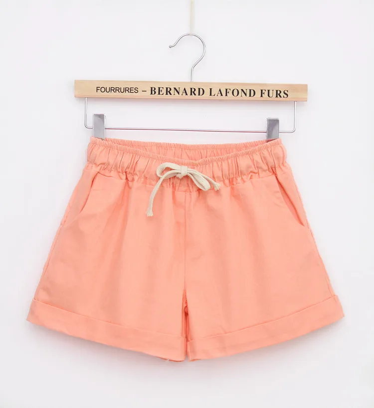 Danjeaner Летние повседневные свободные хлопковые шорты с высокой талией Молодежные однотонные тонкие шорты с эластичной резинкой на талии женские шорты Mujer - Цвет: orange