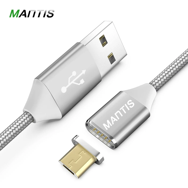 Магнитный Micro USB кабель MANTIS, зарядное устройство, светодиодный, 2 А, магнит, 1 м, 2 м, USB, Android, кабель для передачи данных, для Xiaomi, кабели для мобильных телефонов - Цвет: Silver