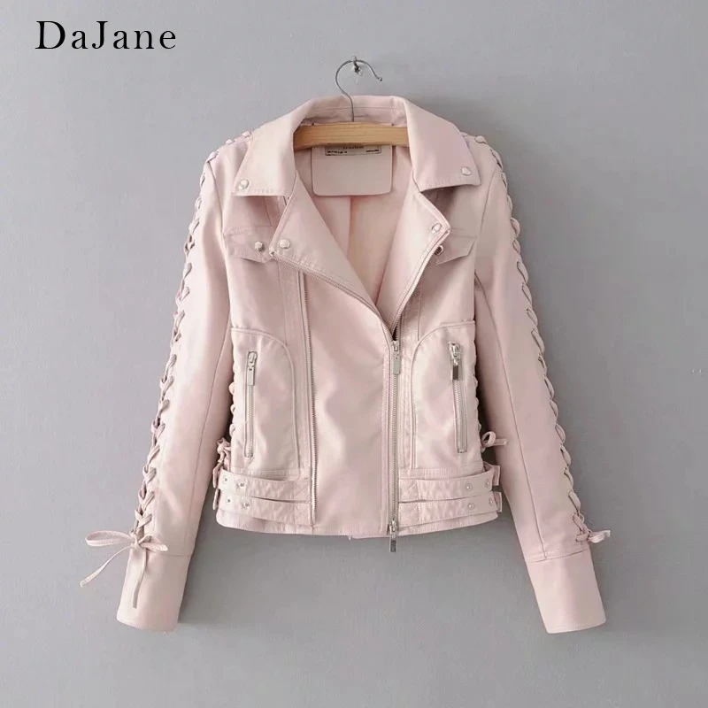 

DaJane New women's long-sleeved Short Locomotive PU Leather Leather Jacket Leather Jacket Women