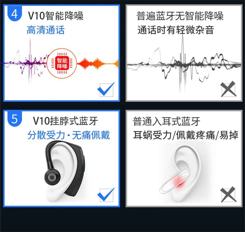 Быстрая зарядка V10 Handsfree бизнес Bluetooth 5,0 наушники микрофон Голосовое управление беспроводная гарнитура для привода шумоподавление PK V9