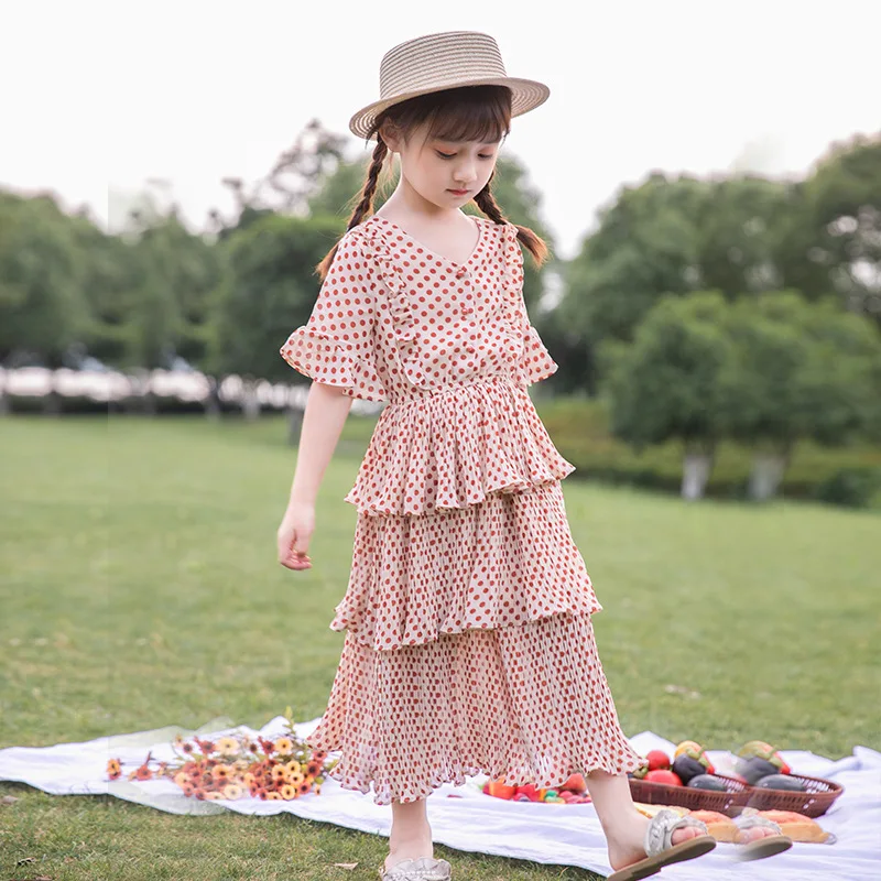 

Teenage Girls Princess Dress Summer Kids Dresses for Girls Clothes Chiffon Dot Layered Dress Children Costume 10 12 Year