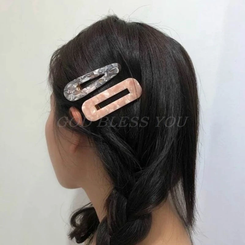 2Pcs/Pair Women Acetic Acid Hollow Geometric Hair Clips Colored Marble Textured Duckbill Hairpins Water Drop Rectangle Barrettes 2Pcs/Pair Women Acetic Acid Hollow Geometric Hair Clips Colored Marble Textured Duckbill Hairpins Water Drop Rectangle Barrettes