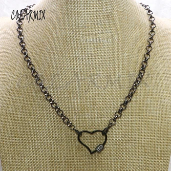 

4 Pieces Wholesale Zircon pendant necklace Black gun color heart shape pendant necklace jewelry Chain necklace3517
