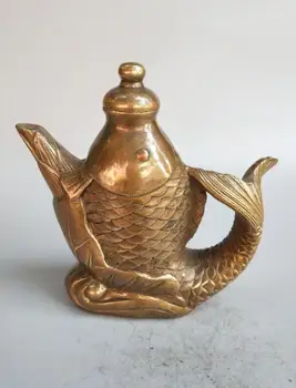 

Chinese pure brass Carp form teapot statue