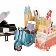 

DIY Paper Storage Box For Jewelry Organizer For Cosmetics Red bus Office Pen Box Container Desktop Storage Assembly DIY