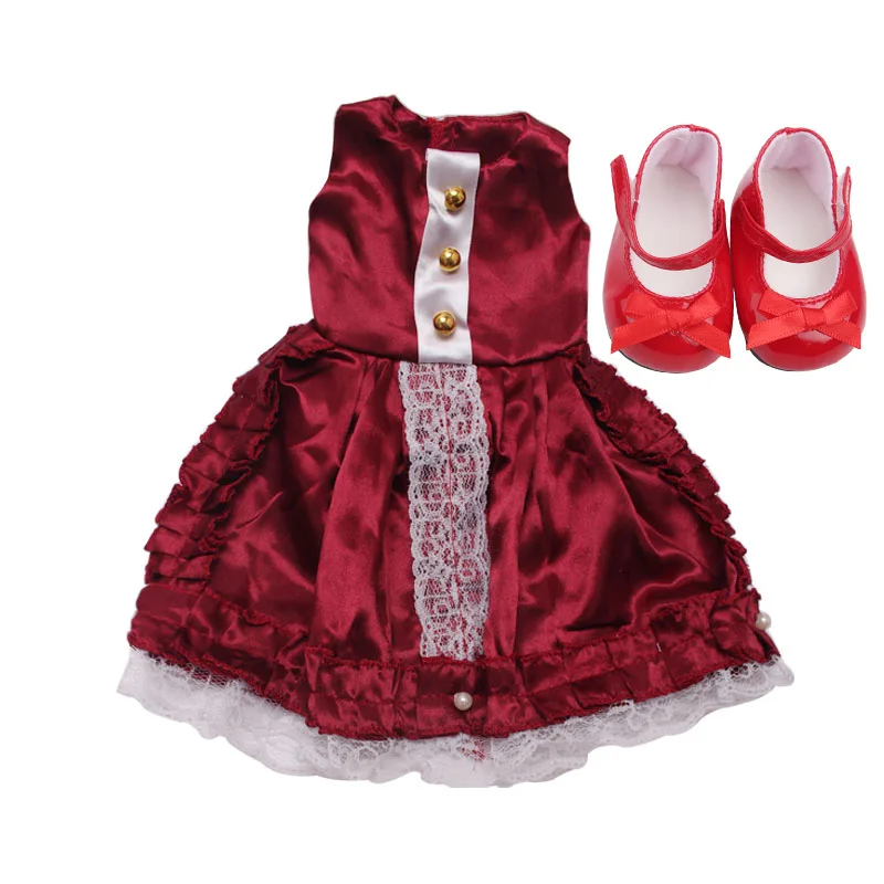 18 дюймов девушки кукла платье костюм «Единорог» кружевная юбка с обувью Американская Одежда для новорожденных детские игрушки подходит 43 см Детские куклы c179 - Цвет: Wine red