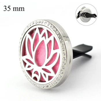 

35mm Stainless Steel rhinestone crystal lotus flower car aromatherapy essential oil aroma perfume diffuser vent clip