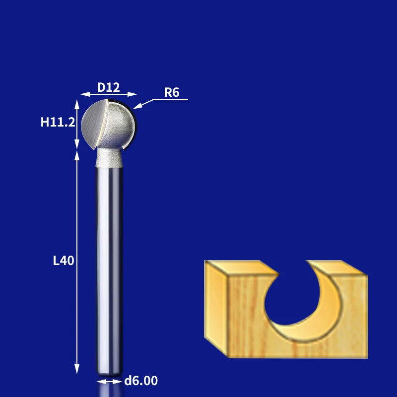 1 шт- ЧПУ твердосплавный деревообрабатывающий фрезерный станок, деревянный шар ножа таблетки, дерево корень гравировки чайный стол фрезерный - Длина режущей кромки: 6mm x 12mm