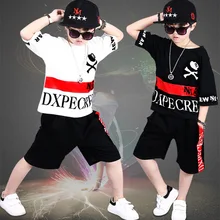 Комплект одежды для больших мальчиков в стиле хип-хоп, футболка и штаны, спортивный костюм с короткими рукавами и буквенным принтом для мальчиков 5, 6, 7, 8, 9, 10, 11, 12 лет