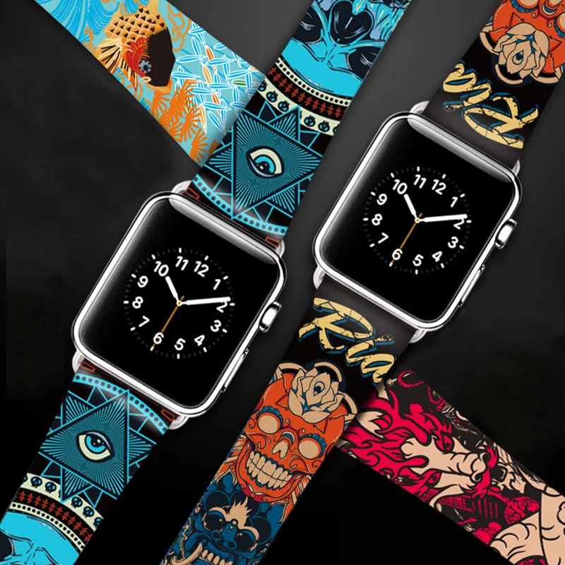 

Hip Hop Printed Leather Band for iwatch Strap Series 4 3 2 1 Flower Wrist Bracelet for Apple Watch Band 42mm 38mm 44mm 40mm