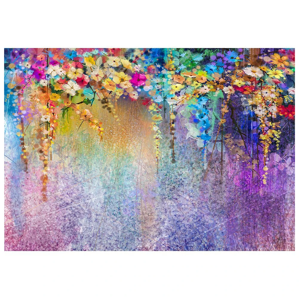 

5x3ft Watercolor Floral Backdrop Background Natural Scenery Abstract Oil Painting Violet Flower Wall Background for Children P