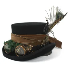 4 размера, топ, шерсть, женский, мужской, черный, топ, шляпа, волшебник, стимпанк, фетровая шляпа с зубчатыми очками, косплей, паровой, панк, Хэллоуин, праздничные колпаки