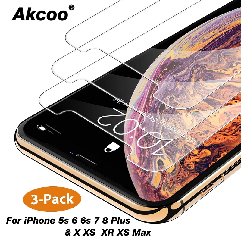 Akcoo, 3 шт., закаленное стекло, Защита экрана для iPhone 11 Pro max, чехол, дружественное стекло для iPhone 5, 6s, 7, 8 Plus, XR, XS, Max, пленка