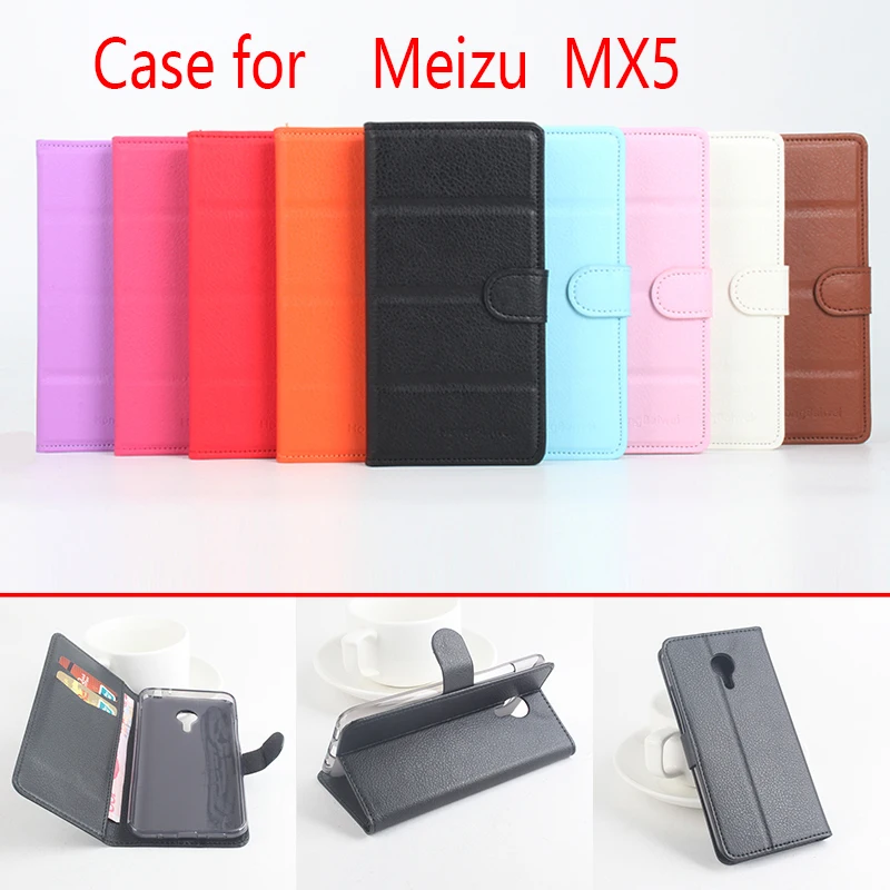 

For Meizu MX5 Phone Case Folio Flip Pure Color Lichee Pattern PU Leather Wallet Case Cover Cash/Card Slots sanheng