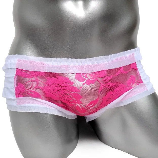 

Floral Lace Patchwork Gay Sexy Lingerie Panties Sissy Briefs Underwear See through Low rise Ruffles Mens Breathable Underpants