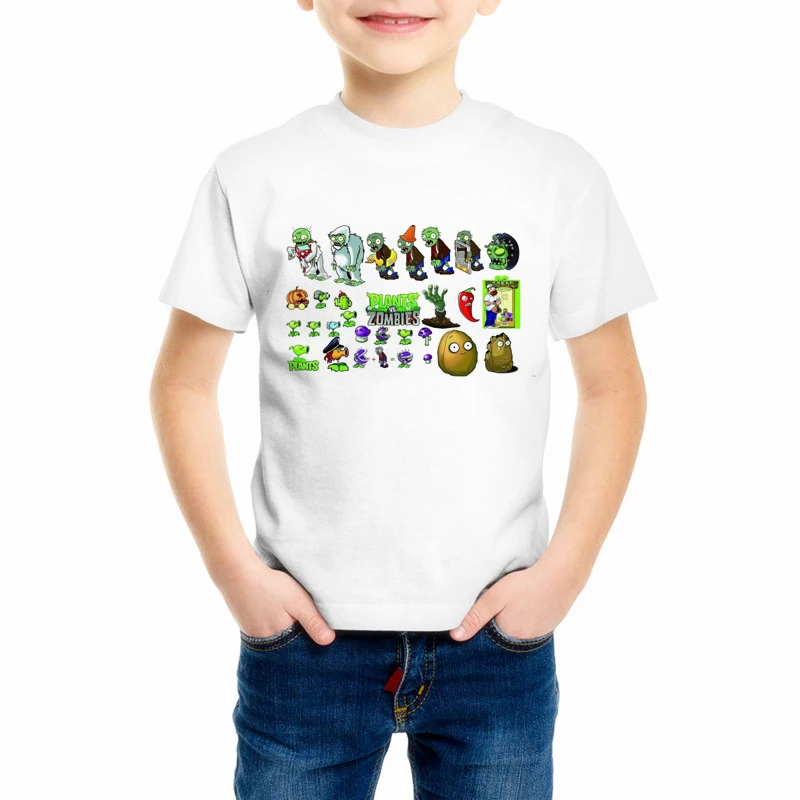 Детская забавная футболка с принтом «Растения против Зомби» для мальчиков и девочек детские летние топы, одежда с короткими рукавами детская футболка для игр 55C-20