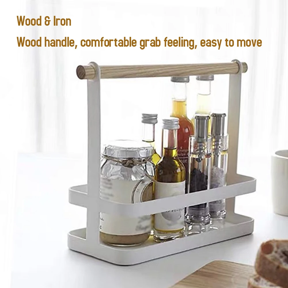 Wood Handle Storage Rack for Kitchen Spice Bottle Home Organizer Portable Spice Rack Kitchen Cabinet Storage Organizer