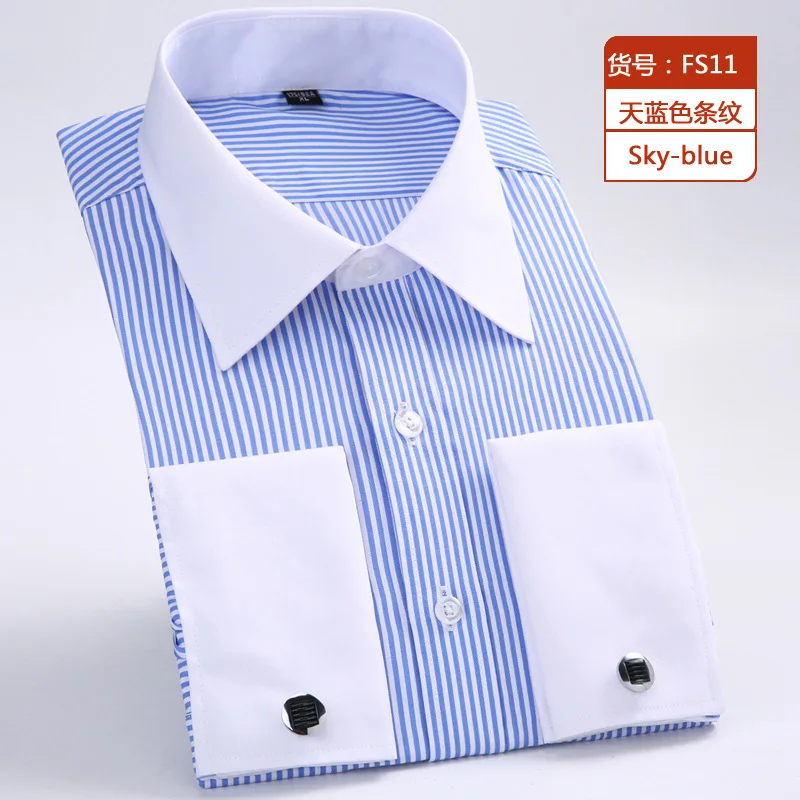 Осень чистый цвет модные с длинными рукавами французские запонки рубашки мужская рубашка