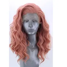 Bombshell натуральные волнистые синтетические волосы на кружеве парики бесклеевой живой розовый термостойкие волокна волос свободный пробор для женщин парики