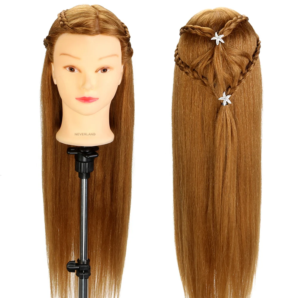 

Salon Training Head 26'' 70% Real Hair Hairstyles Doll Baiding Practice Dummy Doll Styling Modle + Free Clamp Mannequin Head