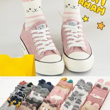 5 пар, милые женские хлопковые носки с мультяшными животными розовые милые короткие носки с котом короткие носки повседневные носки для девочек с ушками животных