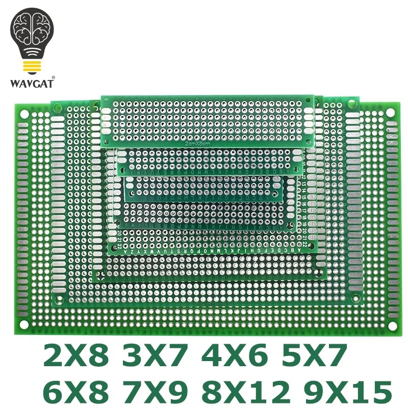 

9x15 8x12 7x9 6x8 5x7 4x6 3x7 2x8 cm Double Side Prototype Diy Universal Printed Circuit PCB Board Protoboard For Arduino