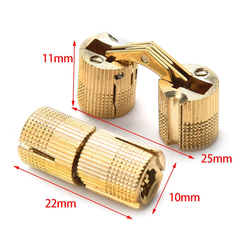 4 шт NAIERDI медные латунные мебельные петли 8-18 мм цилиндрические скрытые невидимые дверные петли для аппаратных средств - Цвет: 10mm