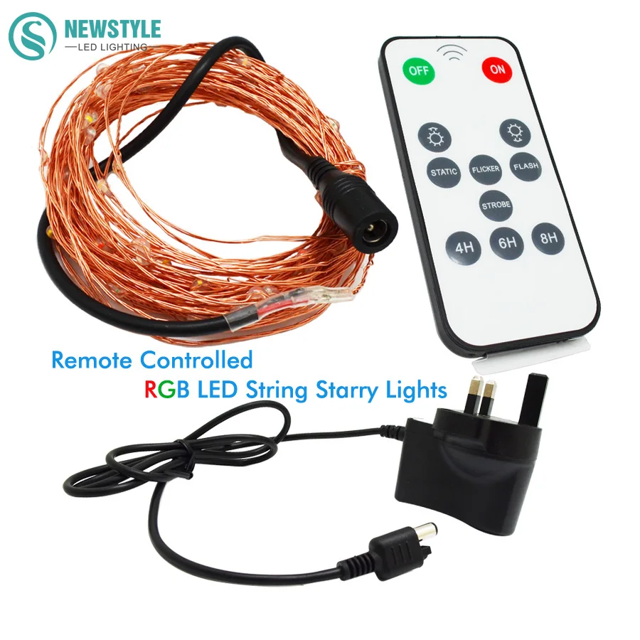 10m Led String Starry Lights +12v Power + Remote Control for Christmas