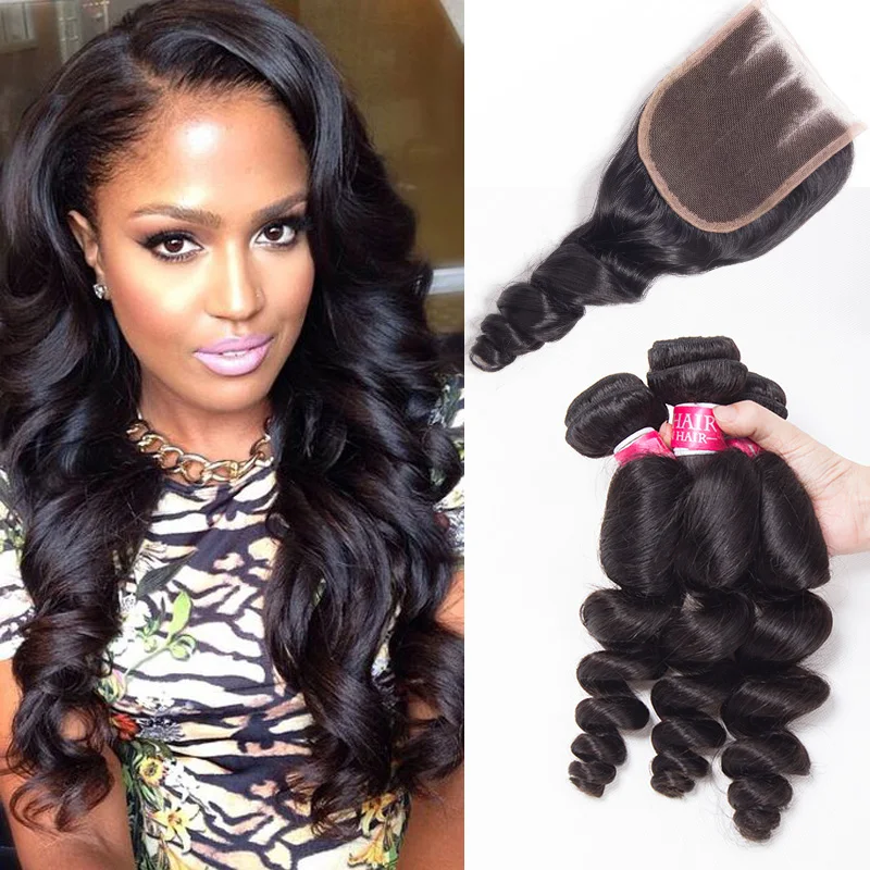 7A Brazilian Loose Wave With Closure 3 Bundles With Closure Tissage Bresilienne Avec Closure Brazilian Virgin Hair With Closure