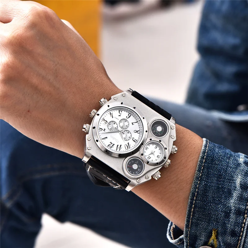 New Model OULM Watch Men Quartz Sports Leather Strap Watches Unique Male Military Wristwatch Big Quartz Clock Relojes Hombre