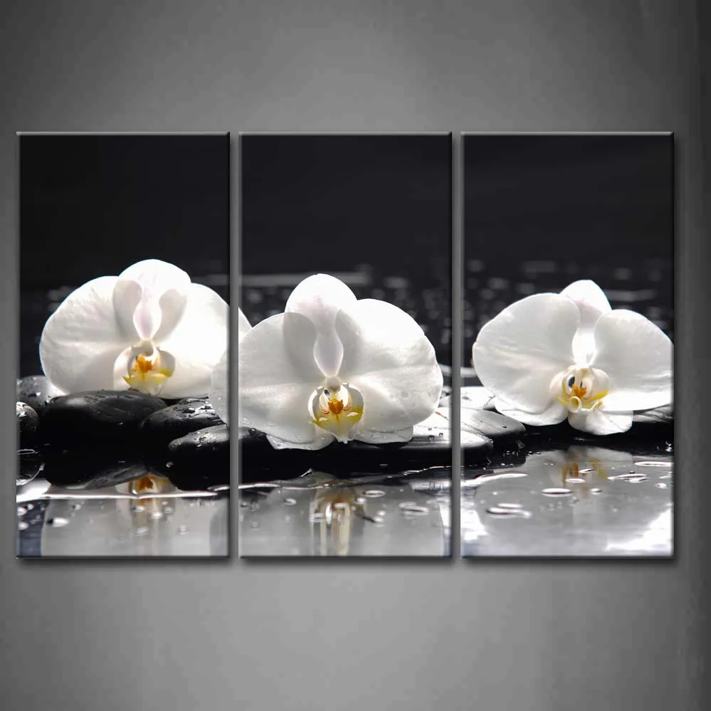 

Framed Wall Art Picture Spa Orchid Stones Canvas Print Artwork Flower Modern Posters With Wooden Frames For Living Room