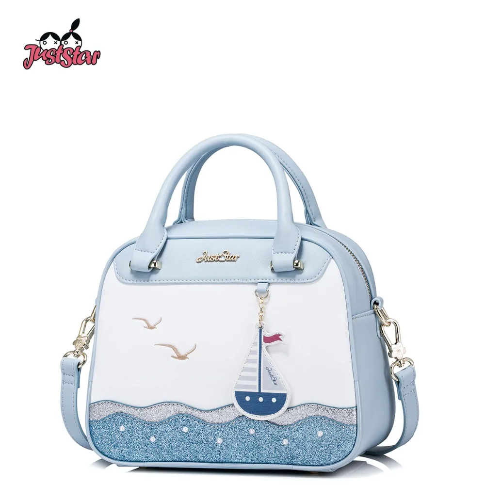 JUST STAR Women's PU Leather Handbag Ladies Sail Embroidery Tote