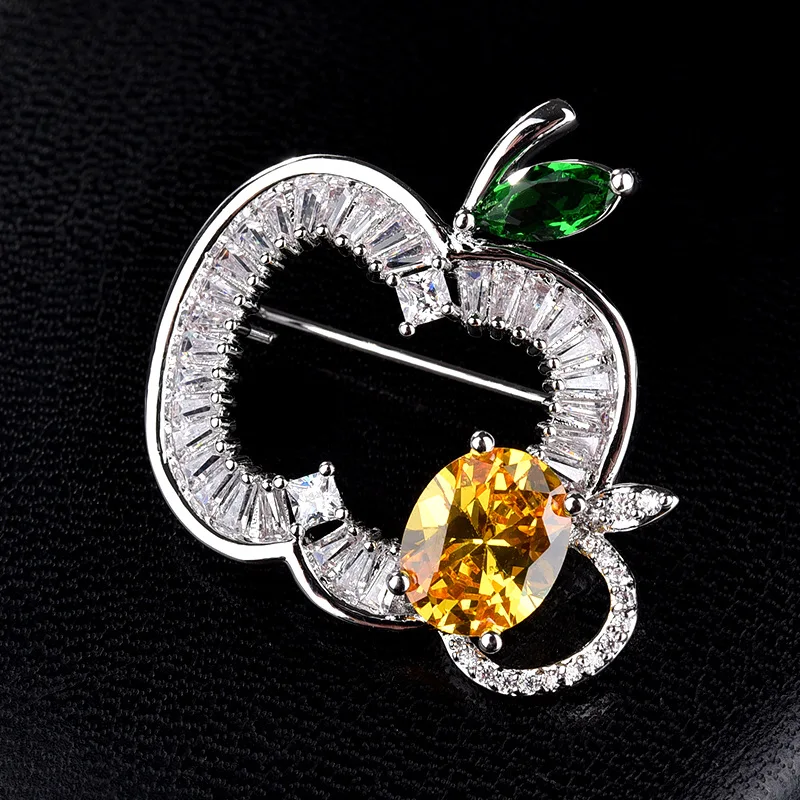 CHUKUI AAA Cubic Zirconia Crystal Apple Fruit Brooches Wedding Party Brooch Pins Jewelry Christmas Gifts (5)