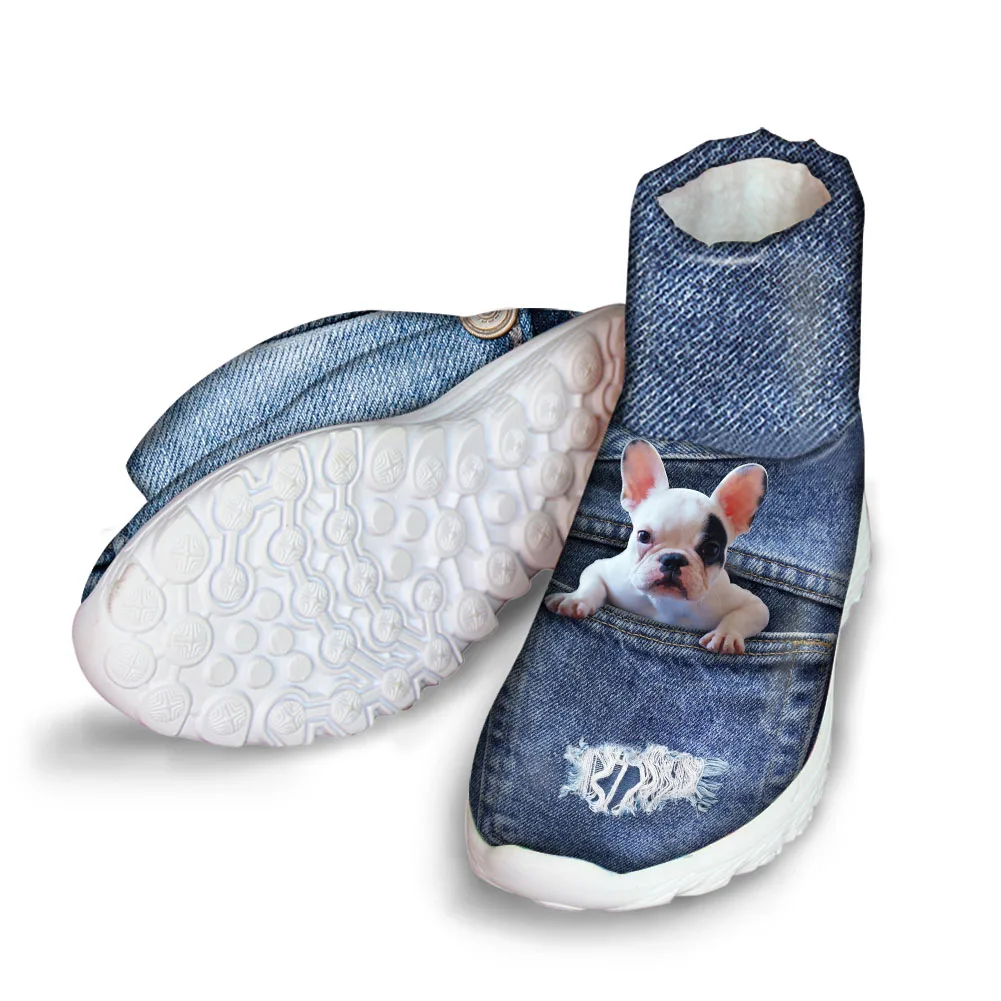 ELVISWORDS Denim French Bulldog French Bulldog Snow Boots