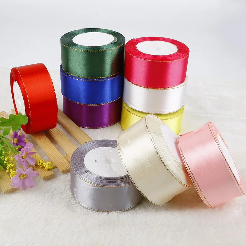 

25 Yards/Roll 38mm Golden Edge Satin Ribbons High Quality Handmade Gift Packaging Ribbons Apparel Accessory Party Decoration