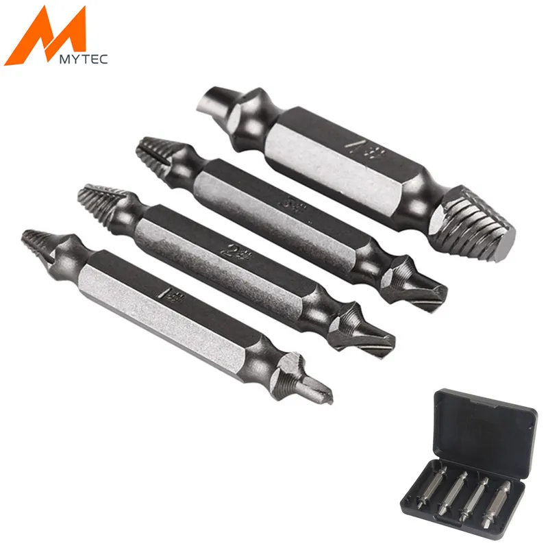 

MYTEC 4pcs Screw Extractor Drill Bits Broken Damaged Bolt Remover Guide Set Double Ended Damaged Screw Extractor Tool